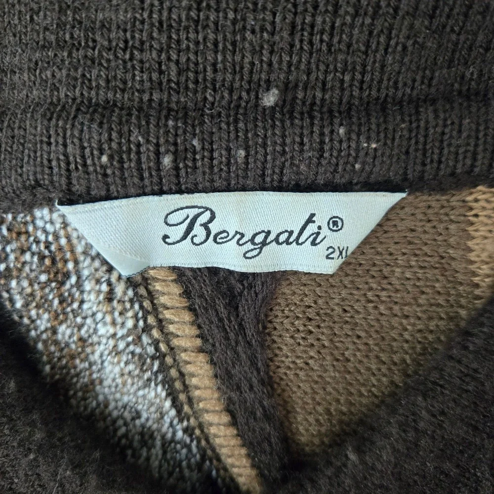 Vtg 90s Mens 2XL Coogi Style 3D Knit Textured Polo Collar Sweater Brown Tan Fall